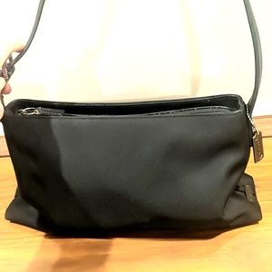 Coach black twill shoulder bag with leather trim